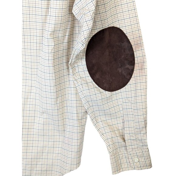 Ralph Lauren Men size XL Plaid Button Up Shirt Suede Elbow Patches Equestrian - Picture 13 of 16